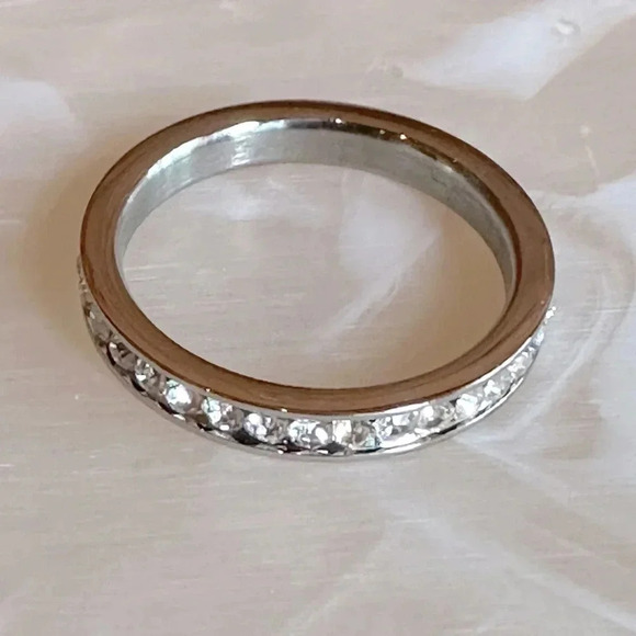 Boutique Jewelry - Waterproof CZ Stainless Steel Eternity Band Stack Ring April Birthstone Wedding